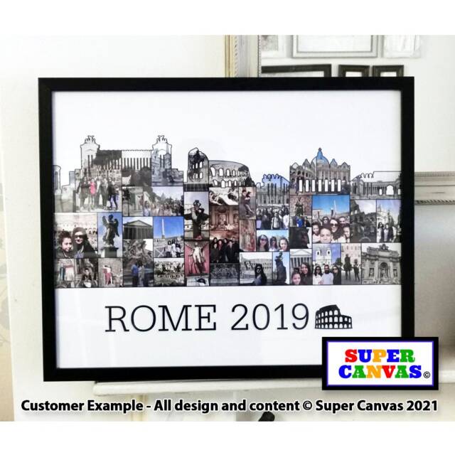 Rome Italy Skyline Map Photo Picture Collage Framed Canvas & Print Options Family Holiday Travel Souvenir Wedding Anniversary Birthday Gift - image 1