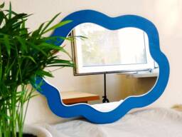 Cloud Mirror Celestial Decor, Wall Hanging Navy Blue, Shaped Wavy Mirror, Eclectic Teen Room Nursery