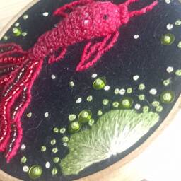 Drum Night Red Koi Carp Embroidery Hoop, Housewarming Gift, Wall Art, Spring Decor, Frame, Fishing Welcome Home Gift - thumbnail 2