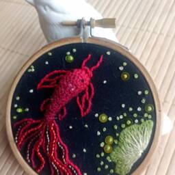 Drum Night Red Koi Carp Embroidery Hoop, Housewarming Gift, Wall Art, Spring Decor, Frame, Fishing Welcome Home Gift - thumbnail 4