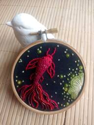 Drum Night Red Koi Carp Embroidery Hoop, Housewarming Gift, Wall Art, Spring Decor, Frame, Fishing Welcome Home Gift - thumbnail 1