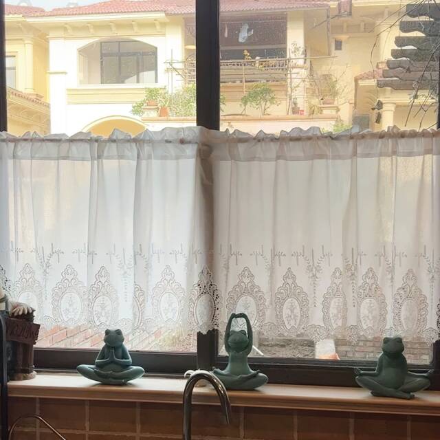 Handmade Embroidered Cafe Curtain Rod Pocket Floral Small Window Curtain - image 1