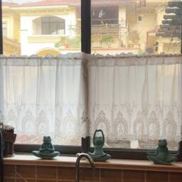 Handmade Embroidered Cafe Curtain Rod Pocket Floral Small Window Curtain - thumbnail 1