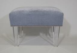 Custom Made Upholstered Ottoman Feauting Nailheads Romo Fabric Lucite Legs - thumbnail 1