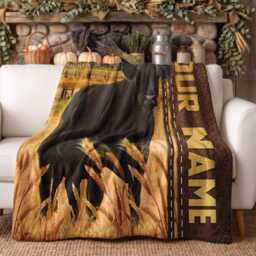 Personalized Name Black Angus Leather Pattern Blanket, Custom Farm Bedroom Decor Gift - thumbnail 2