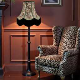 Traditional Lynx Animal Print Scalloped Lampshade With Black Fringe, Handmade in UK - Animal Fabric Lamp Shades - thumbnail 2