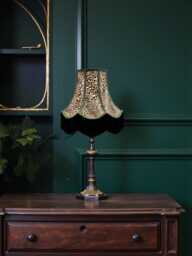 Traditional Lynx Animal Print Scalloped Lampshade With Black Fringe, Handmade in UK - Animal Fabric Lamp Shades - thumbnail 1