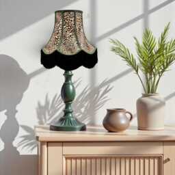 Traditional Lynx Animal Print Scalloped Lampshade With Black Fringe, Handmade in UK - Animal Fabric Lamp Shades - thumbnail 3