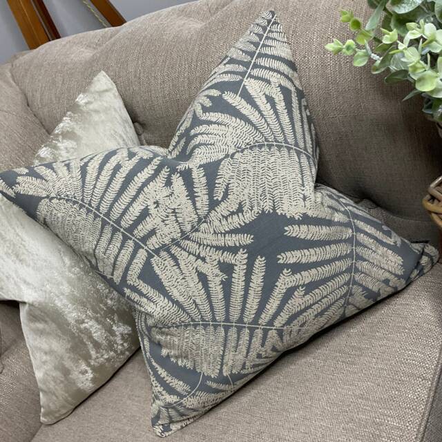 Harlequin Espinilo Fabric, Smoke Grey Metallic Silver Cushion Cover, Shimmer Leaf Palm Design Made in UK Double Sided High Quality - image 1
