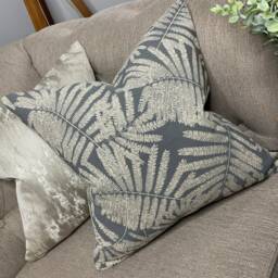 Harlequin Espinilo Fabric, Smoke Grey Metallic Silver Cushion Cover, Shimmer Leaf Palm Design Made in UK Double Sided High Quality - thumbnail 2