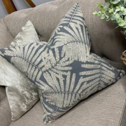 Harlequin Espinilo Fabric, Smoke Grey Metallic Silver Cushion Cover, Shimmer Leaf Palm Design Made in UK Double Sided High Quality - thumbnail 1