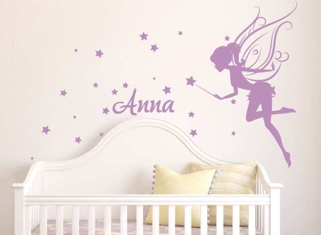 Baby Girl Room Decor Fairy Wall Decal with Blowing Stars Wand Vinyl Wall Art Decals For Nursery Sticker Decalisland - Sd 079 - image 1