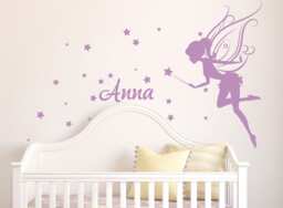 Baby Girl Room Decor Fairy Wall Decal with Blowing Stars Wand Vinyl Wall Art Decals For Nursery Sticker Decalisland - Sd 079 - thumbnail 1