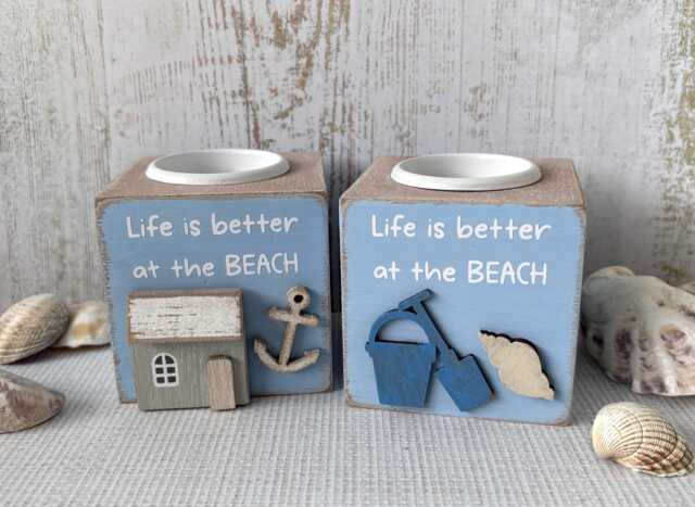 Wooden Beach Candle Holder Life Is Better At The Tealight Coastal Seaside Decor - image 1