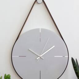 Grey Concrete Wall Clock Modern Minimalist With Faux Leather Strap - thumbnail 2