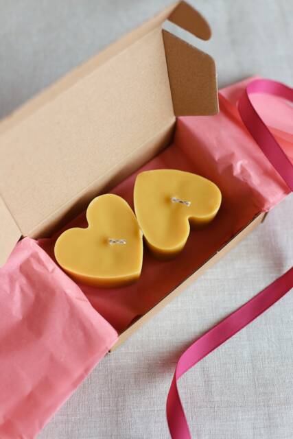 Set Of 2 Beeswax Heart Candles - 100% Pure Beeswax Handcrafted Candles Gift For Her Valentines Day Gift Candle Box Idea - image 1
