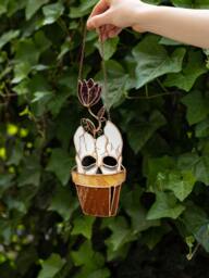 Halloween Stained Glass Skull With Flower Suncatcher Flowerpot Home House Decor Window Wall Hangings, Living Room Art - thumbnail 1
