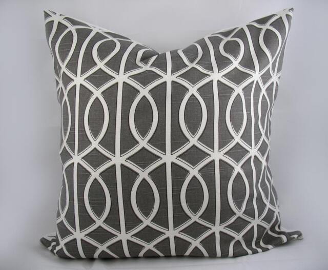 Dwell - Robert Allen Decorative Pillow Cushion Cover Accent Throw Gate Charcoal, Trellis, Grey White