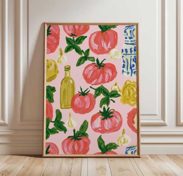 Tomato Pattern Poster, Mediterranean Kitchen Print, Food Wall Art - image 1