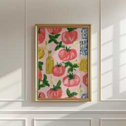 Tomato Pattern Poster, Mediterranean Kitchen Print, Food Wall Art - thumbnail 3