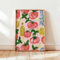 Tomato Pattern Poster, Mediterranean Kitchen Print, Food Wall Art - thumbnail 4
