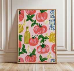 Tomato Pattern Poster, Mediterranean Kitchen Print, Food Wall Art - thumbnail 1