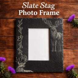 Engraved Slate Stag Photo Frame, Rustic Floral Deer Decor, Personalised Gift