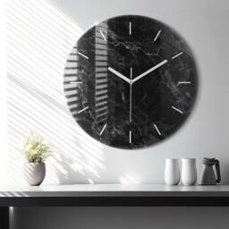 Dark Marble Glass Clock, Black Modern Wall Abstract Personalized Tempered Clock - thumbnail 2
