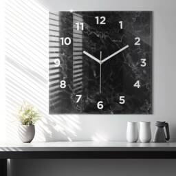 Dark Marble Glass Clock, Black Modern Wall Abstract Personalized Tempered Clock - thumbnail 1