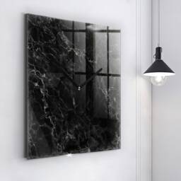 Dark Marble Glass Clock, Black Modern Wall Abstract Personalized Tempered Clock - thumbnail 3