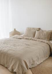 Beige Linen Duvet Cover, Washed Bedding, Natural Comforter Cover Queen King California Sizes - thumbnail 1