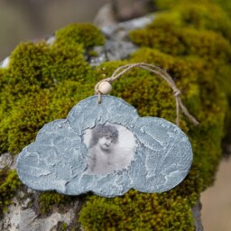 Little Angels Hanging Ornament, Wood Cloud Shaped Vintage, Decoupage - thumbnail 3