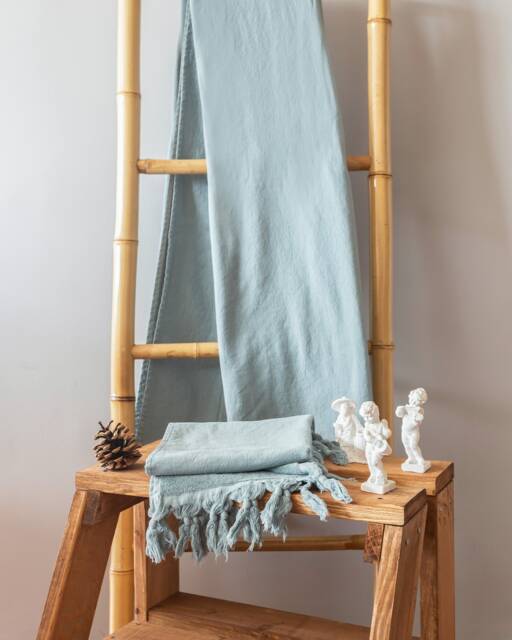 Blue Cotton Towel Set, Turkish Bath Hand Personalized Towel, Terry Emroidered Peshtemal - image 1
