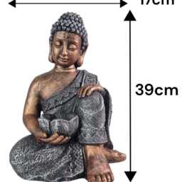 Large Copper & Silver Kneeling Buddha Garden Decoration With Tealight Holder - thumbnail 2