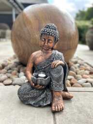 Large Copper & Silver Kneeling Buddha Garden Decoration With Tealight Holder