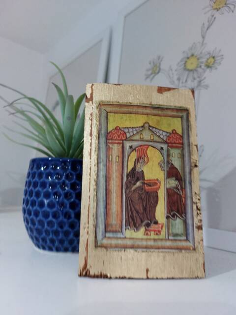 Hildegard Of Bingen Wood Art Receiving A Vision From Scivias - image 1