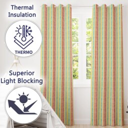 Muted Multicolour Vertical Stripe Texture Seamless Pattern Readymade Eyelet Ring Top Thermal 100% Blackout Curtains - thumbnail 3