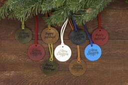 Leather Christmas Ornaments Small, Merry Christmas, Happy Holidays, Decorations, Burgundy Ornament, White Ornament, Blue Ornament - thumbnail 1
