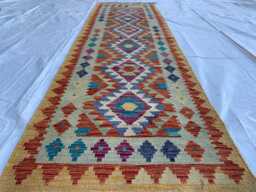 Handmade Afghan Chobi Kilim Runner Rug Wool Tribal Design - 9.6x2.10 Ft - thumbnail 1