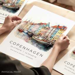 Copenhagen Art Print, Nyhavn Canal, Denmark Scandinavian Wall Art, Travel Poster, Gift, Housewarming Gift - thumbnail 1