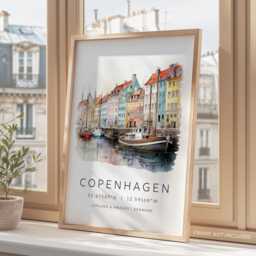 Copenhagen Art Print, Nyhavn Canal, Denmark Scandinavian Wall Art, Travel Poster, Gift, Housewarming Gift - thumbnail 3