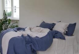 Linen Bedding Set Light Natural & Blue Duvet Cover With Pillowcases - thumbnail 1