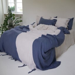 Linen Bedding Set Light Natural & Blue Duvet Cover With Pillowcases - thumbnail 2