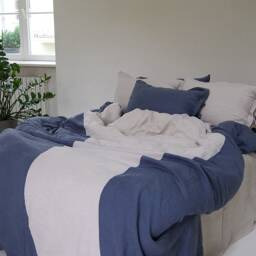Linen Bedding Set Light Natural & Blue Duvet Cover With Pillowcases - thumbnail 3