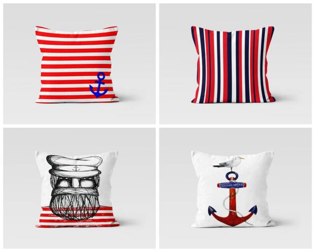 Sea Red Anchor, Coastal Cushion Cover/Beach House, Home Decor Pillow Case/Summer Garden Case/Sailboat, Boat Case - image 1