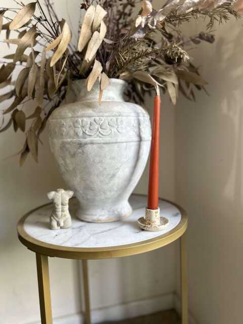 Glazed Ceramic Taper Candle Holder Neutral Rust Print, Wooden, Gold Metal - image 1