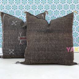 Yakiti-Brown Square Moroccan Pillows 20x20, Aka Cactus Silk Pillow, Decorative Pillows, Sabra Pillows, Moroccan Decor Designer Cactus - thumbnail 2