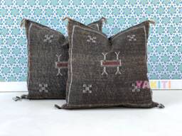 Yakiti-Brown Square Moroccan Pillows 20x20, Aka Cactus Silk Pillow, Decorative Pillows, Sabra Pillows, Moroccan Decor Designer Cactus - thumbnail 1