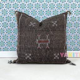 Yakiti-Brown Square Moroccan Pillows 20x20, Aka Cactus Silk Pillow, Decorative Pillows, Sabra Pillows, Moroccan Decor Designer Cactus - thumbnail 3