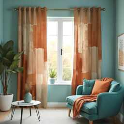 Orange Abstract Curtains, Modern Brushstroke Pattern Drapes, Contemporary Window Panel, Living Room Accent, Made To Measure - thumbnail 1